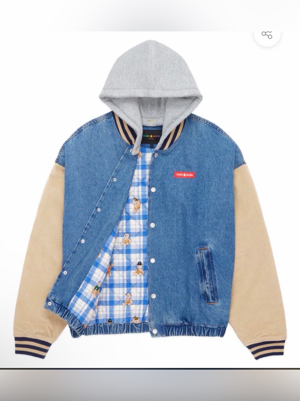 Teddy Fresh Vintage Inspired Denim Bomber Jacket-Size L